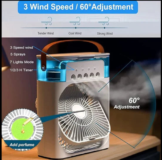 3 In 1 Air Humidifier Cooling Fan LED Night Light